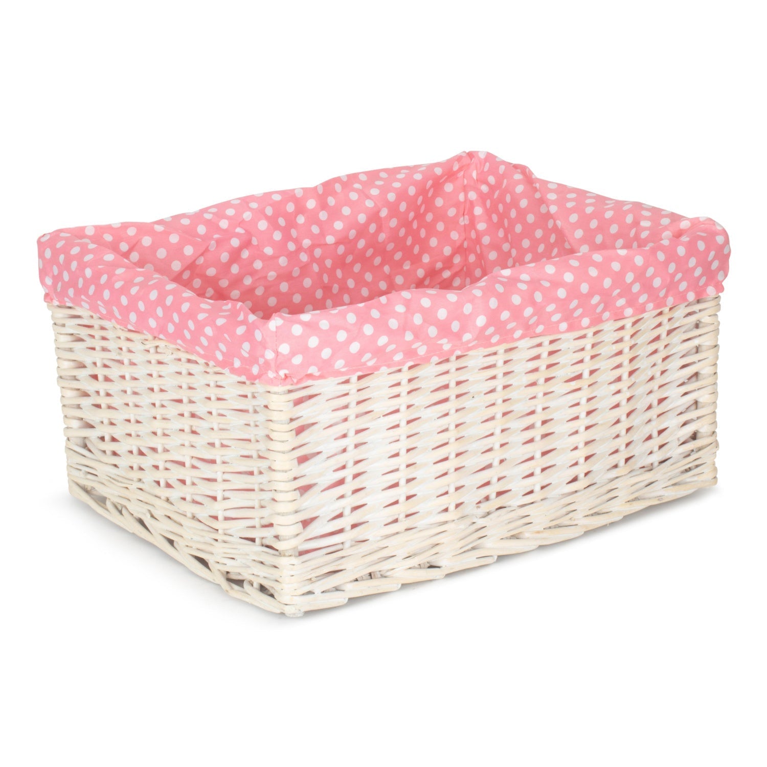 Extra Large White Wash Willow Storage Basket with Pink Spotty Lining - REGN