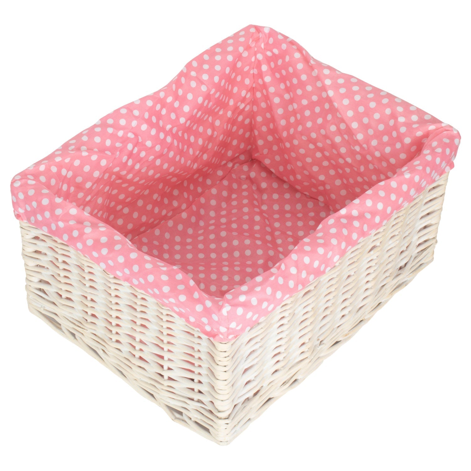 Extra Large White Wash Willow Storage Basket with Pink Spotty Lining - REGN