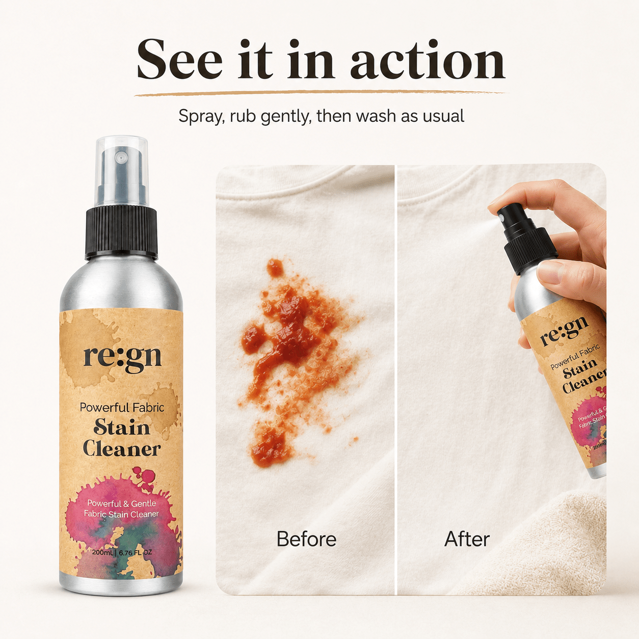Fabric Stain Cleaner Spray 200ml | Plant-Based Pre-Wash Stain Remover | By re:gn - REGN