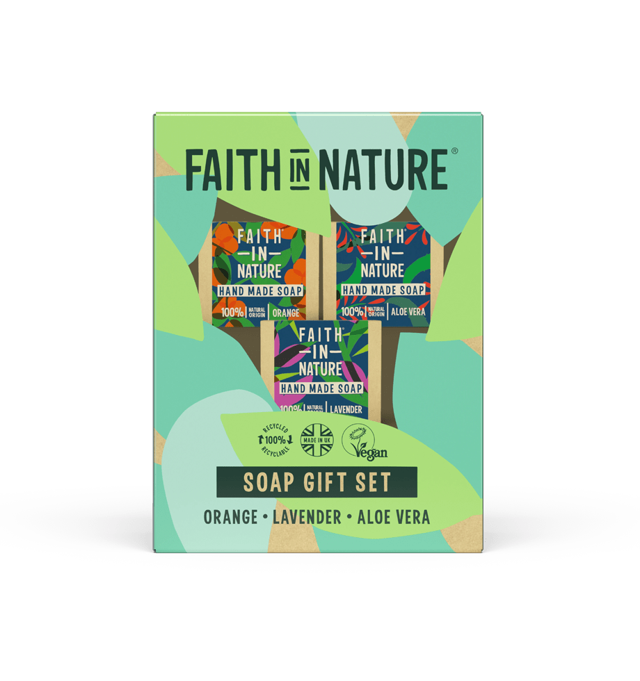 Faith In Nature Soap Stack Gift Set – Orange, Aloe Vera & Lavender 3 x 100g Natural Soaps - REGN