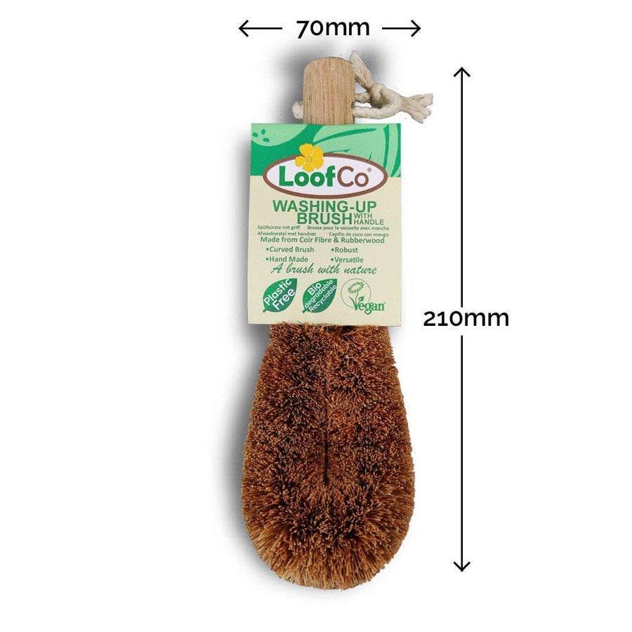 LoofCo Washing-Up Brush with Handle – Natural Coconut Fibre Dish Brush