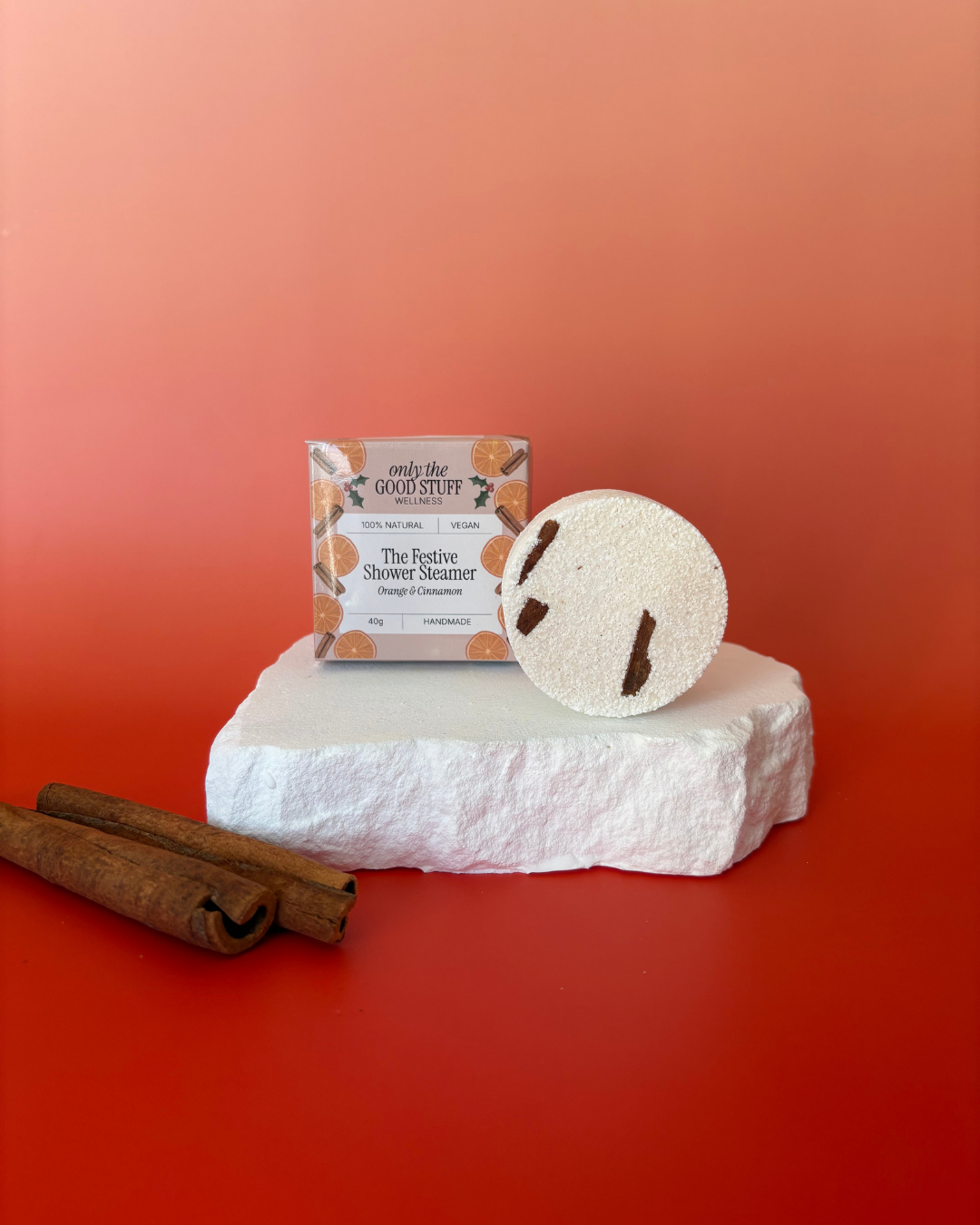 Festive Shower Steamer with Orange & Cinnamon Essential Oils