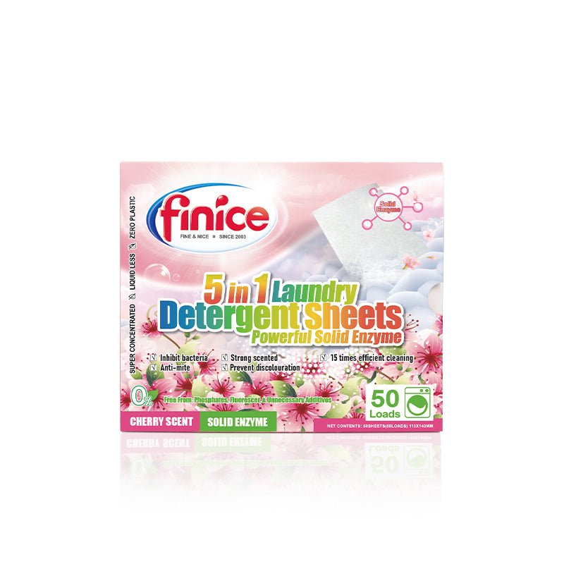 Finice 5 in 1 Laundry Detergent Sheets – Powerful Stain Removal, Solid Enzyme, 50 Loads - REGN