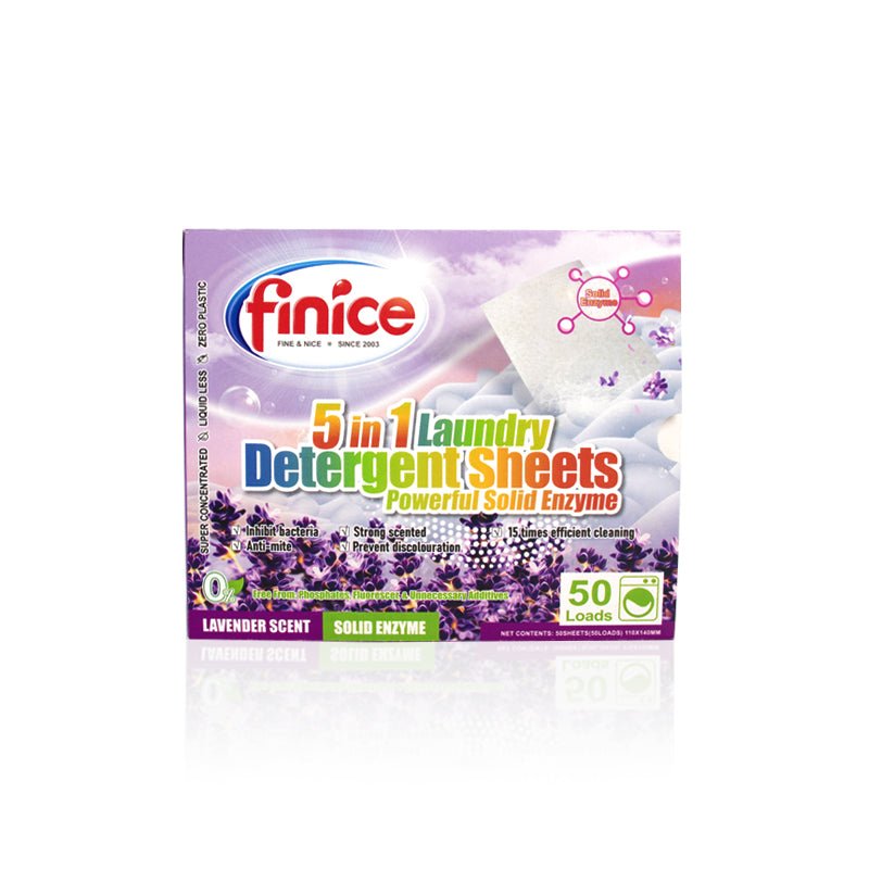 Finice 5 in 1 Laundry Detergent Sheets – Powerful Stain Removal, Solid Enzyme, 50 Loads - REGN