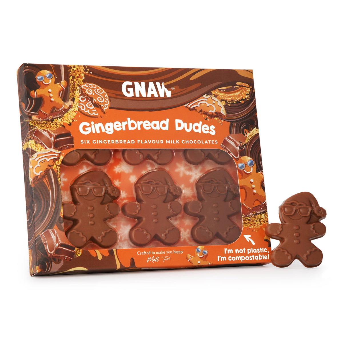 Gingerbread Dudes Christmas Chocolate | Colombian Milk Chocolate with Gingerbread Spice | 6 x 30g - REGN