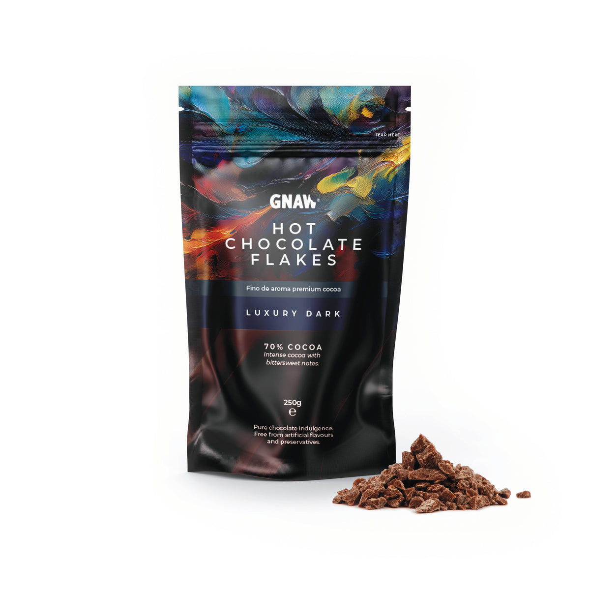 GNAW Dark Hot Chocolate Flakes | 70% Single-Origin Colombian Cocoa | Luxury Drinking Chocolate - REGN
