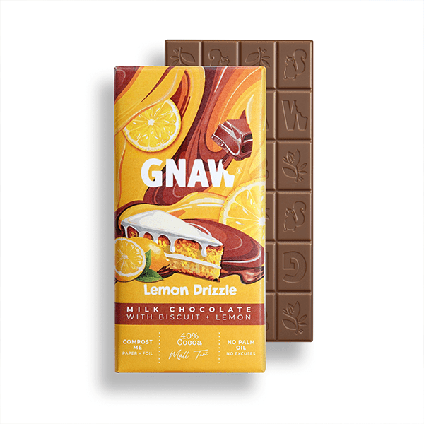 GNAW Lemon Drizzle Milk Chocolate Bar 80g | 40% Colombian Cocoa - REGN