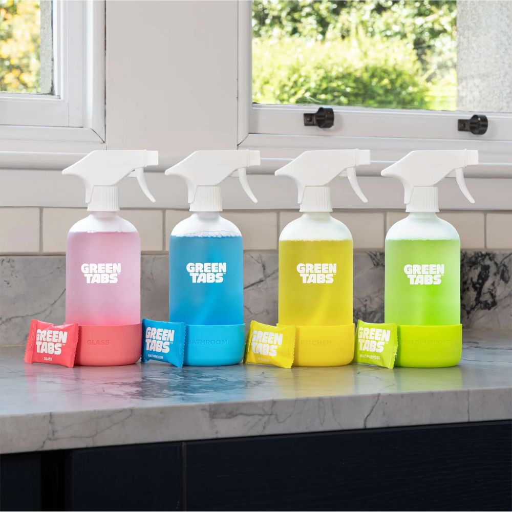 GreenTabs Refillable Cleaning Spray Starter Kit with Four Glass Bottles and Cleaning Tablets - REGN