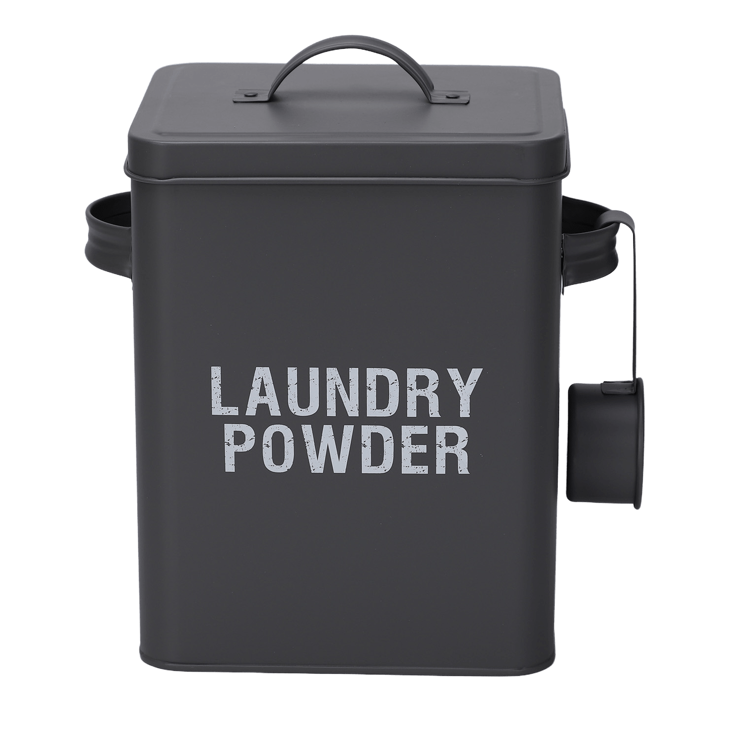 Grey Laundry Powder Tin Box with Handle and Scoop - REGN