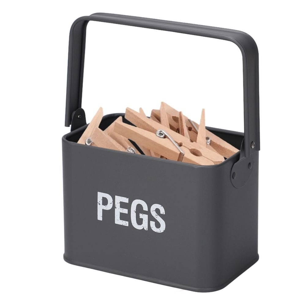 Grey Peg Tin Box with Handle for Laundry Storage - REGN
