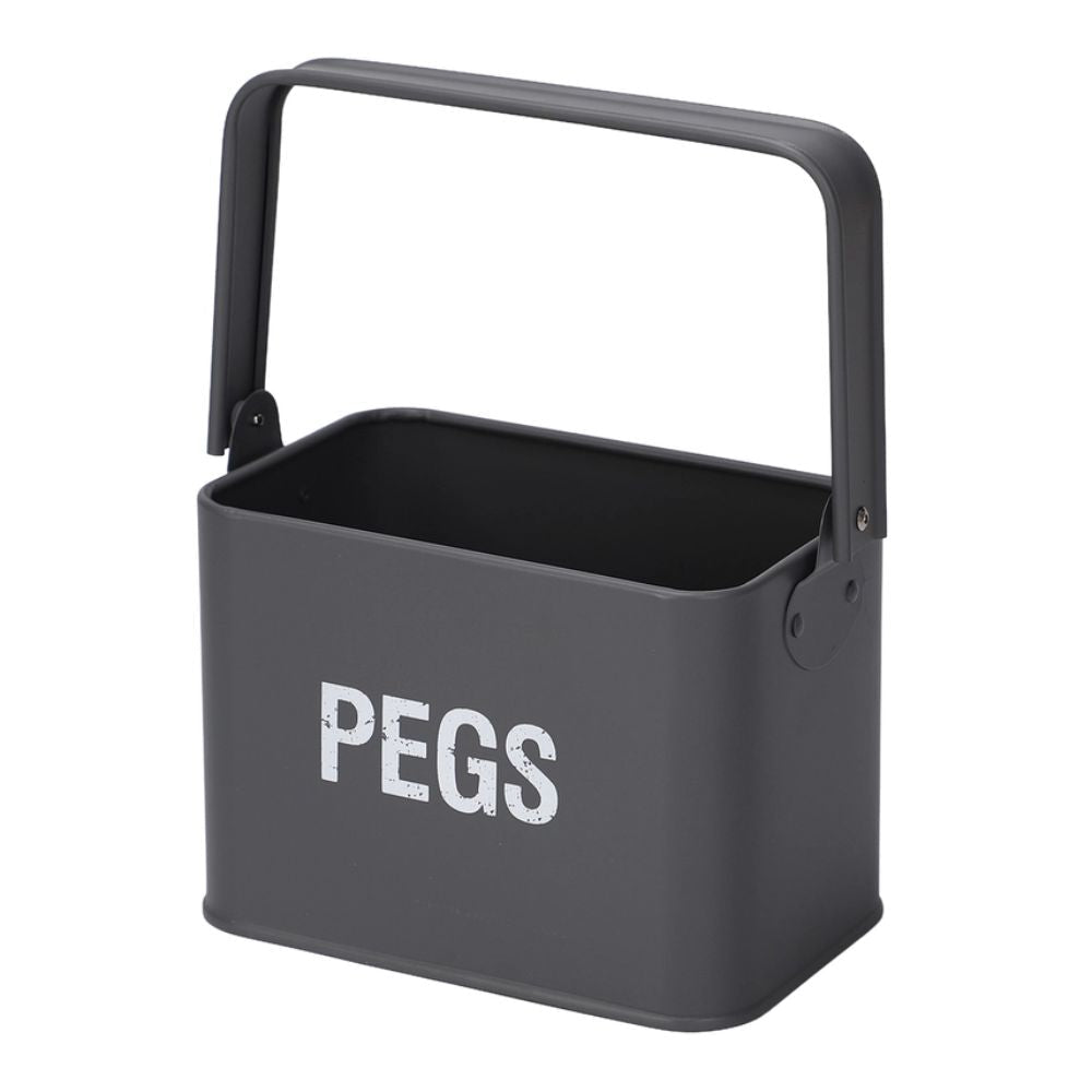 Grey Peg Tin Box with Handle for Laundry Storage - REGN