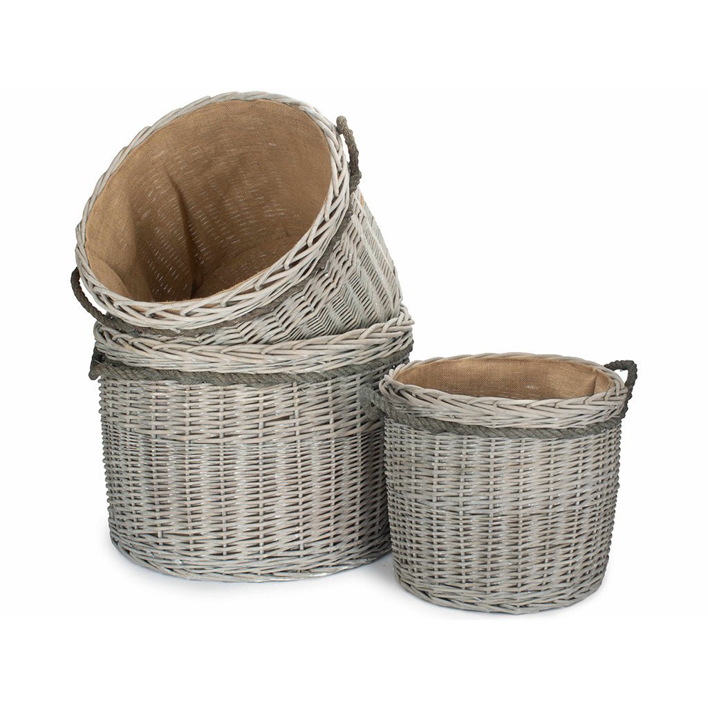 Grey Wash Willow Round Storage Basket Set 3 - REGN