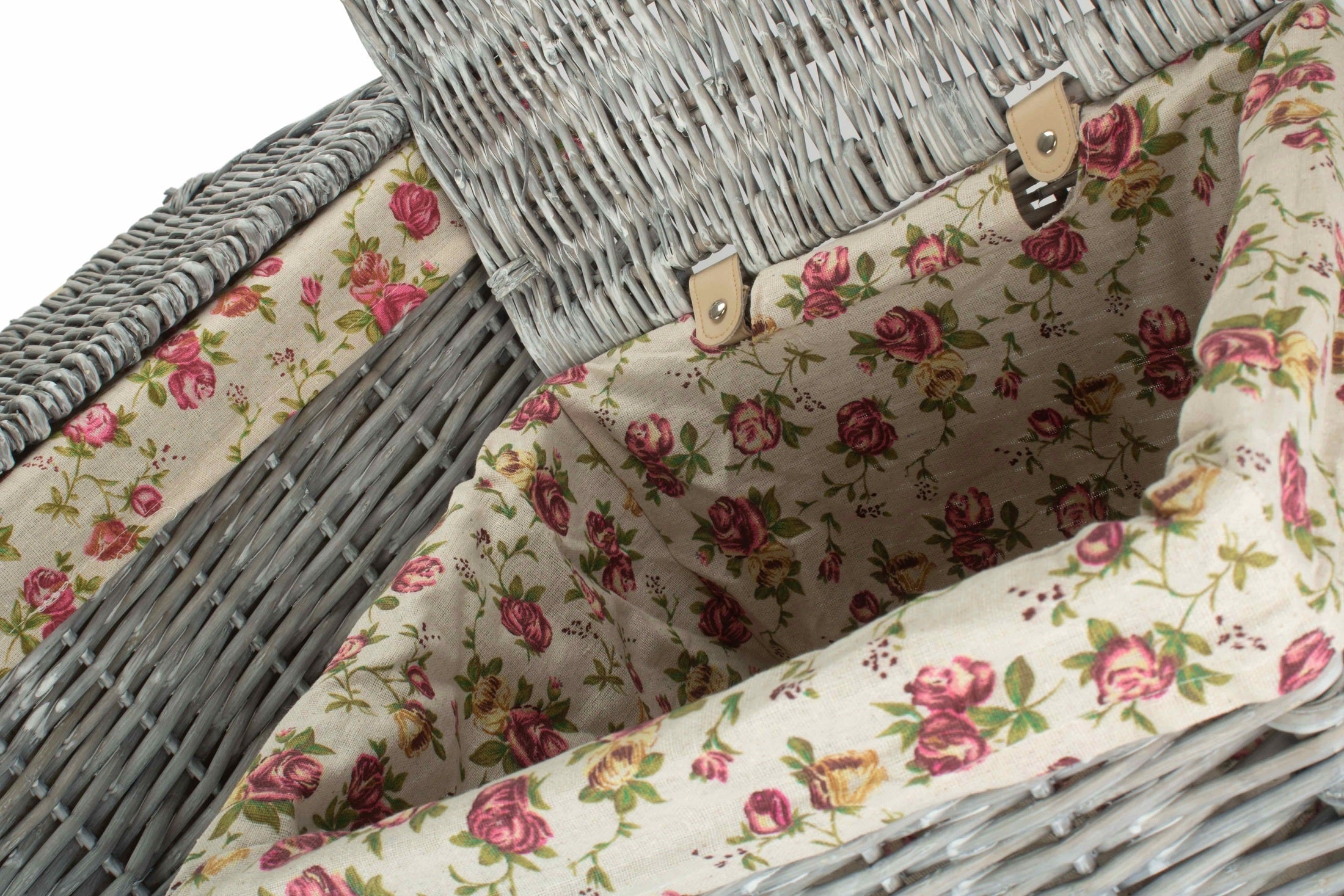 Grey Wash Willow Square Laundry Basket with Garden Rose Lining Set of 2 - REGN