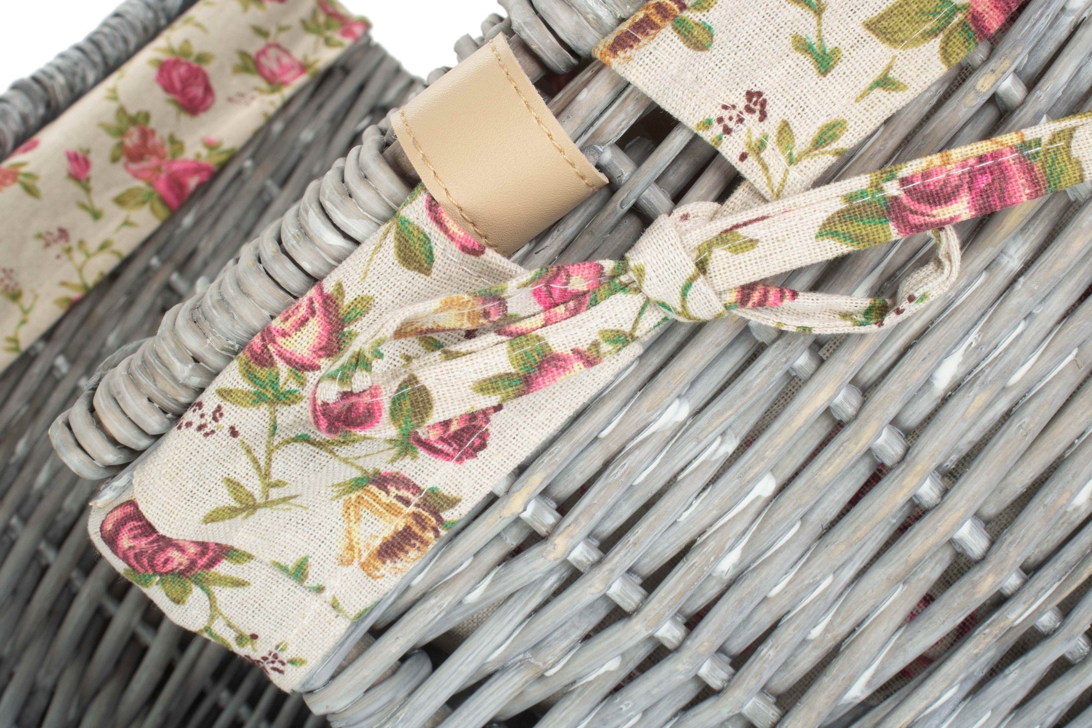 Grey Wash Willow Square Laundry Basket with Garden Rose Lining Set of 2 - REGN