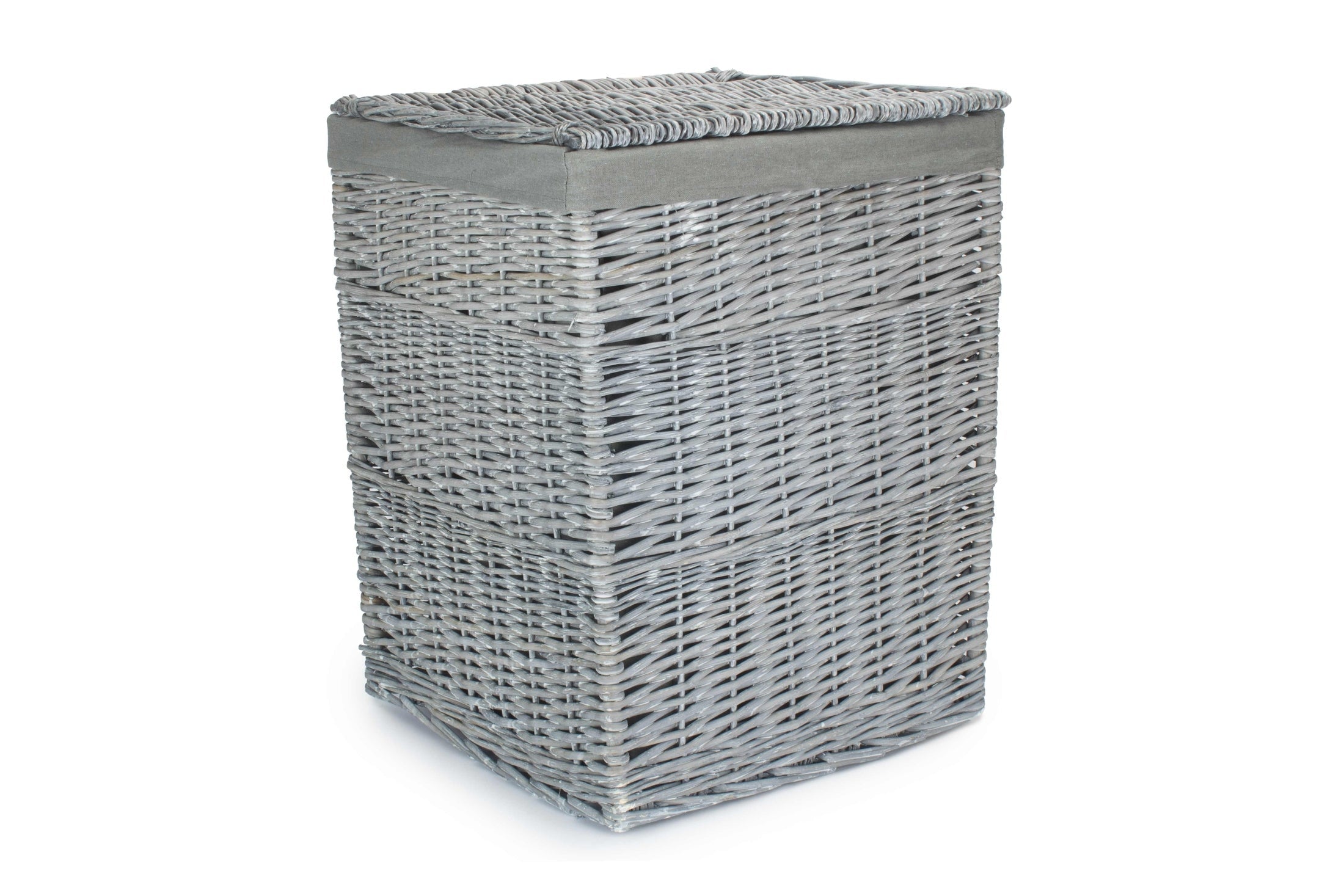 Grey Wash Willow Square Laundry Basket with Grey Sage Lining - Large - REGN
