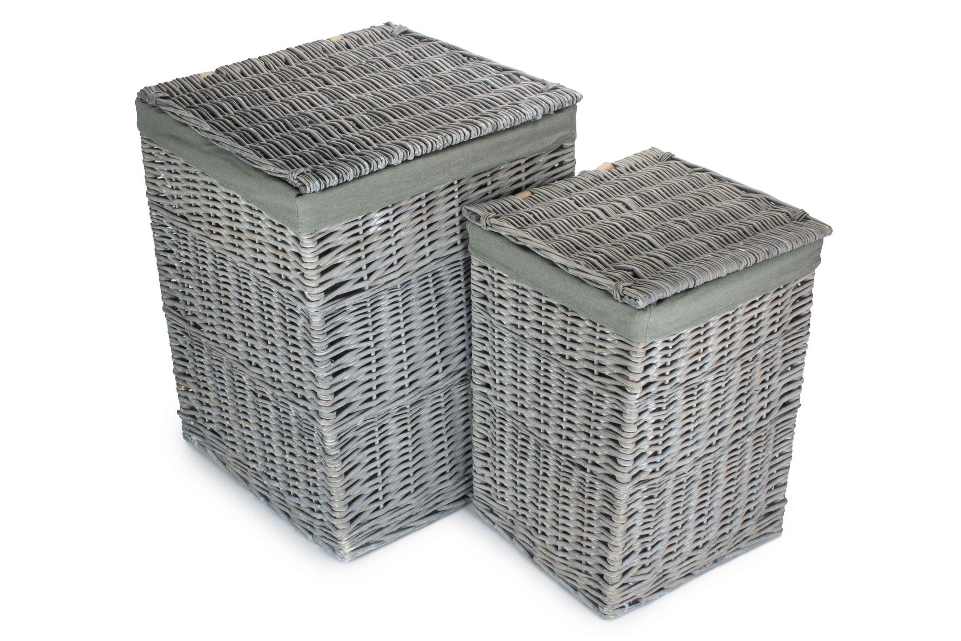 Grey Wash Willow Square Laundry Basket with Grey Sage Lining Set of 2 - REGN
