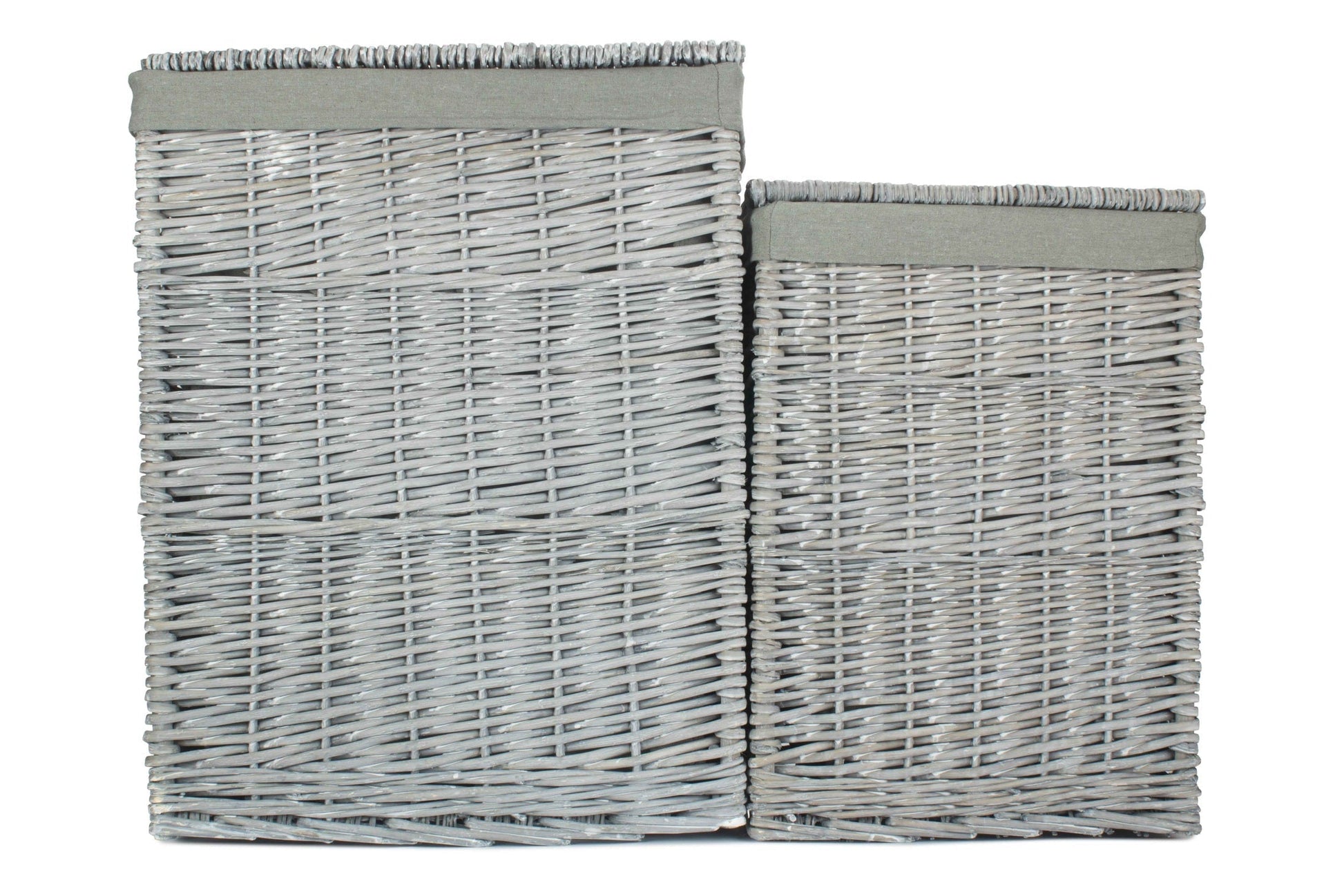 Grey Wash Willow Square Laundry Basket with Grey Sage Lining Set of 2 - REGN