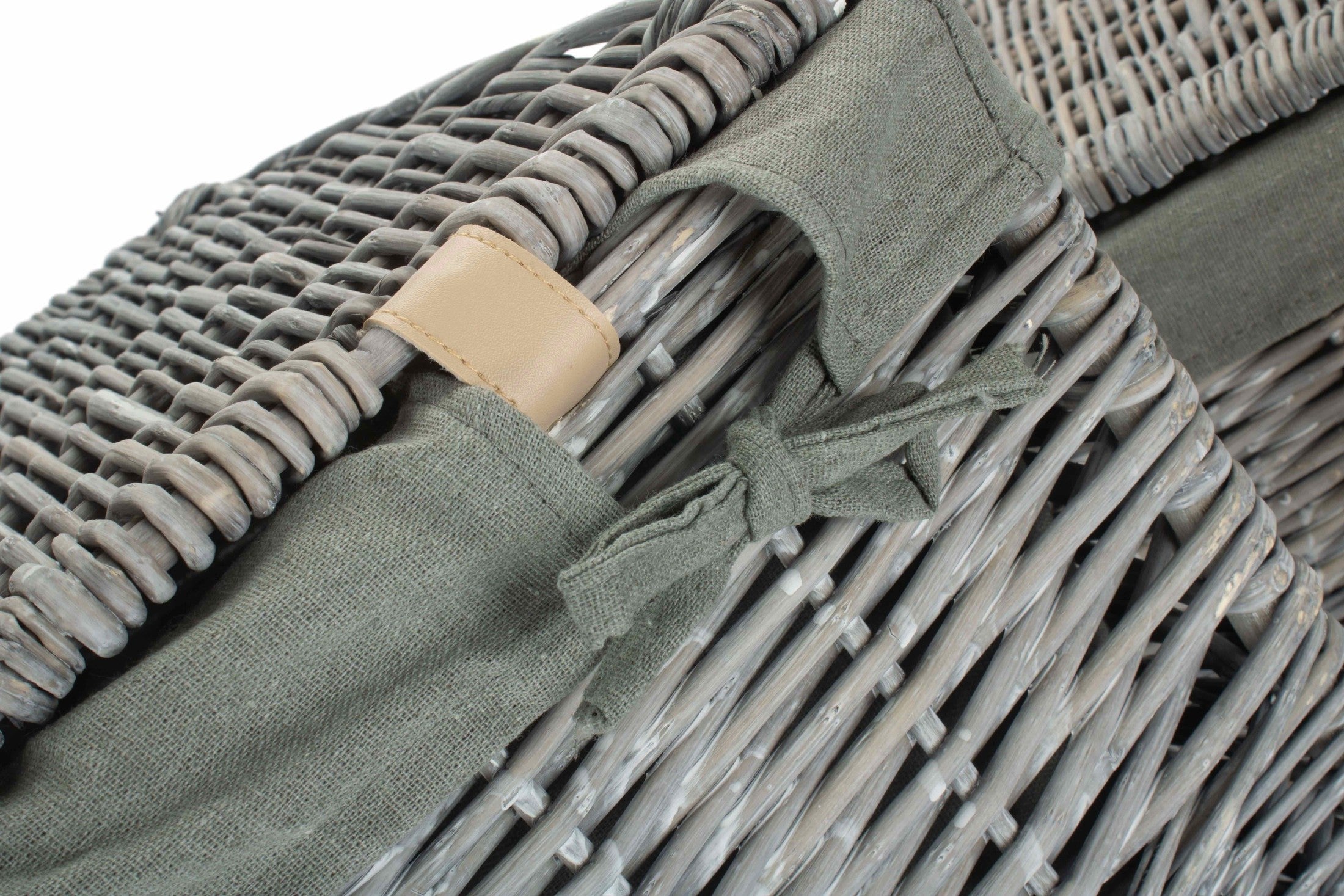 Grey Wash Willow Square Laundry Basket with Grey Sage Lining Set of 2 - REGN