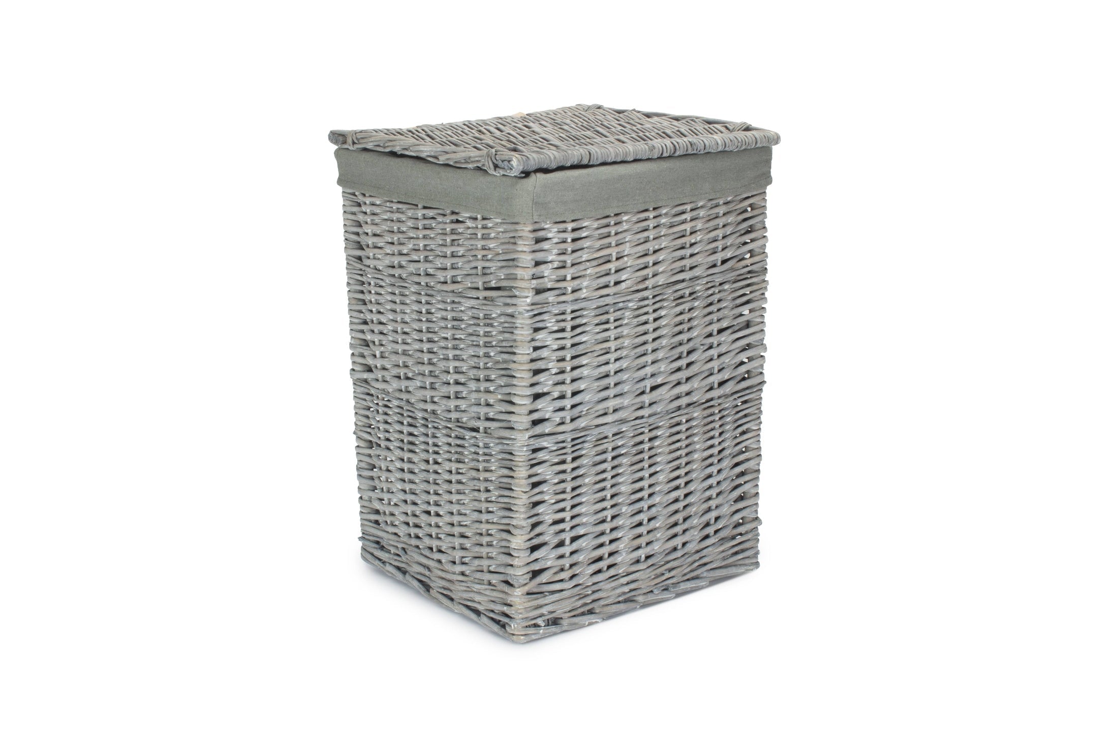 Grey Wash Willow Square Laundry Basket with Grey Sage Lining - Small - REGN