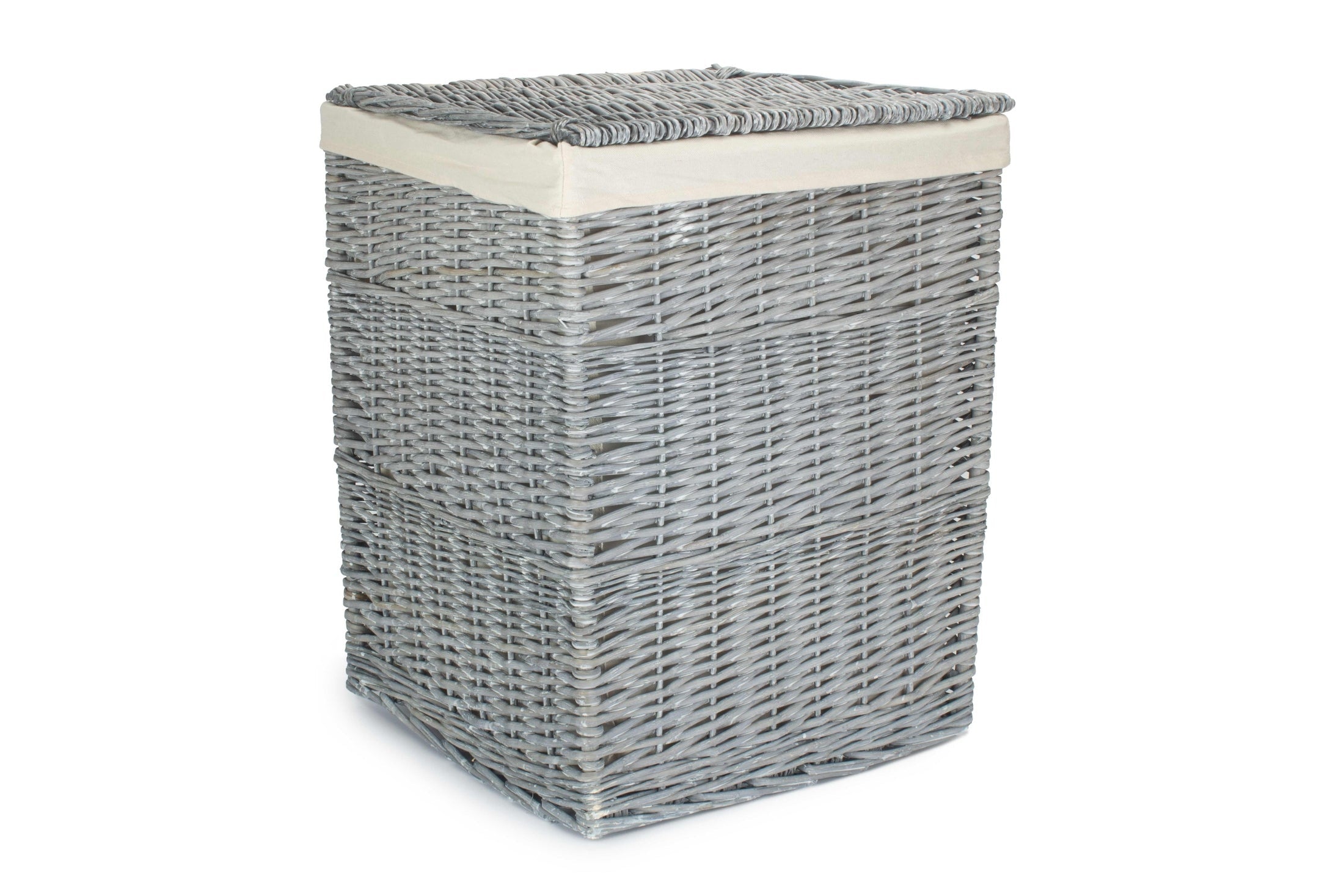 Grey Wash Willow Square Laundry Basket with White Lining - Large - REGN