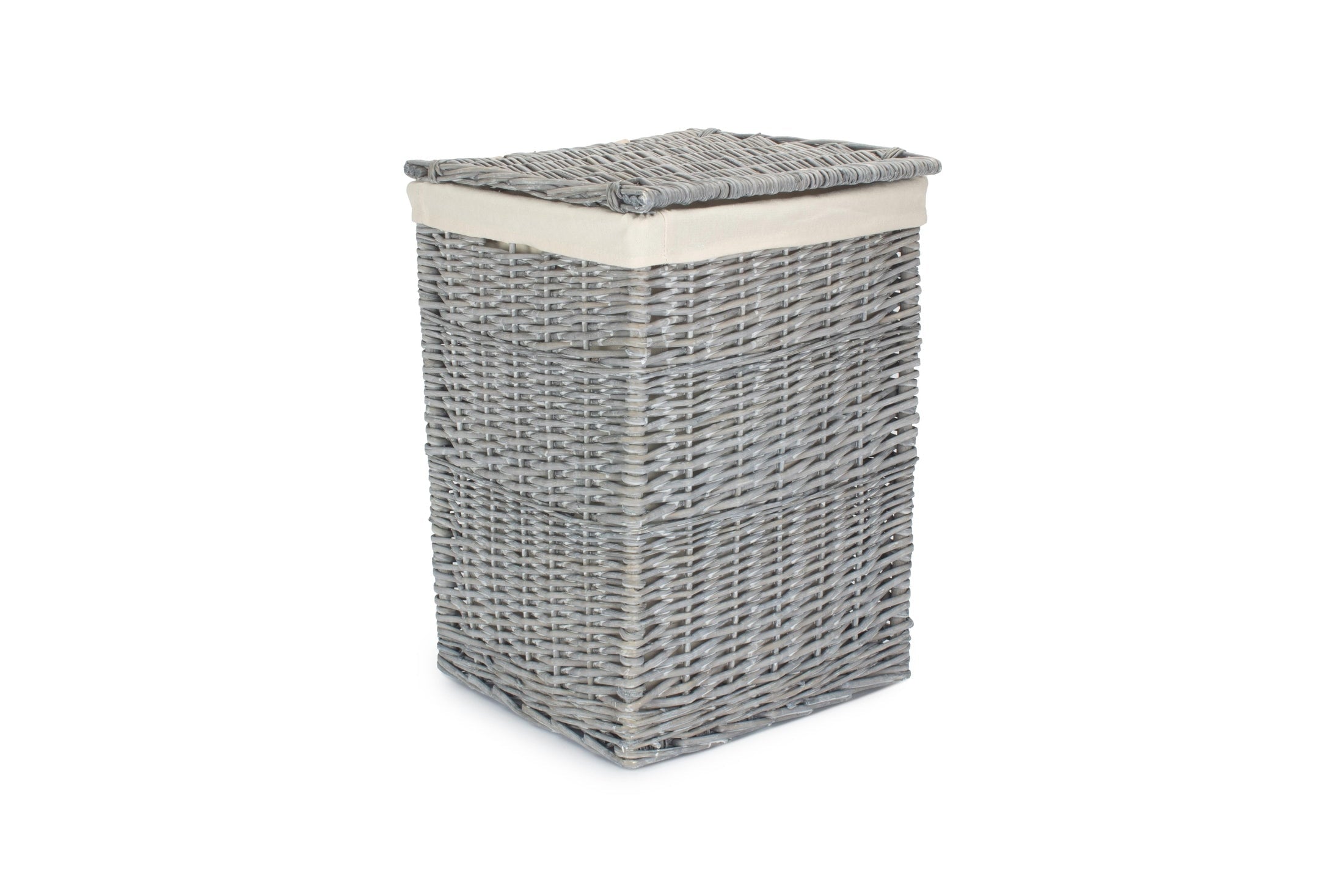 Grey Wash Willow Square Laundry Basket with White Lining - Small - REGN