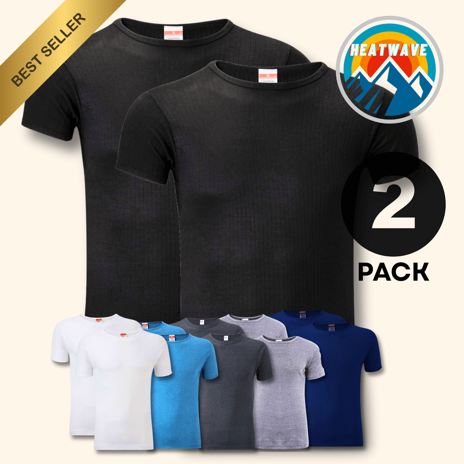Heatwave Thermalwear 2 Pack Mens Thermal T Shirt Baselayer Brushed Yarn Insulated S-XXL - REGN