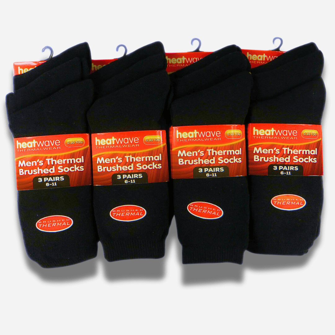 Heatwave Thermalwear Men's Black Thermal Socks 12 Pairs Double Brushed Advanced Knitting Technology - REGN
