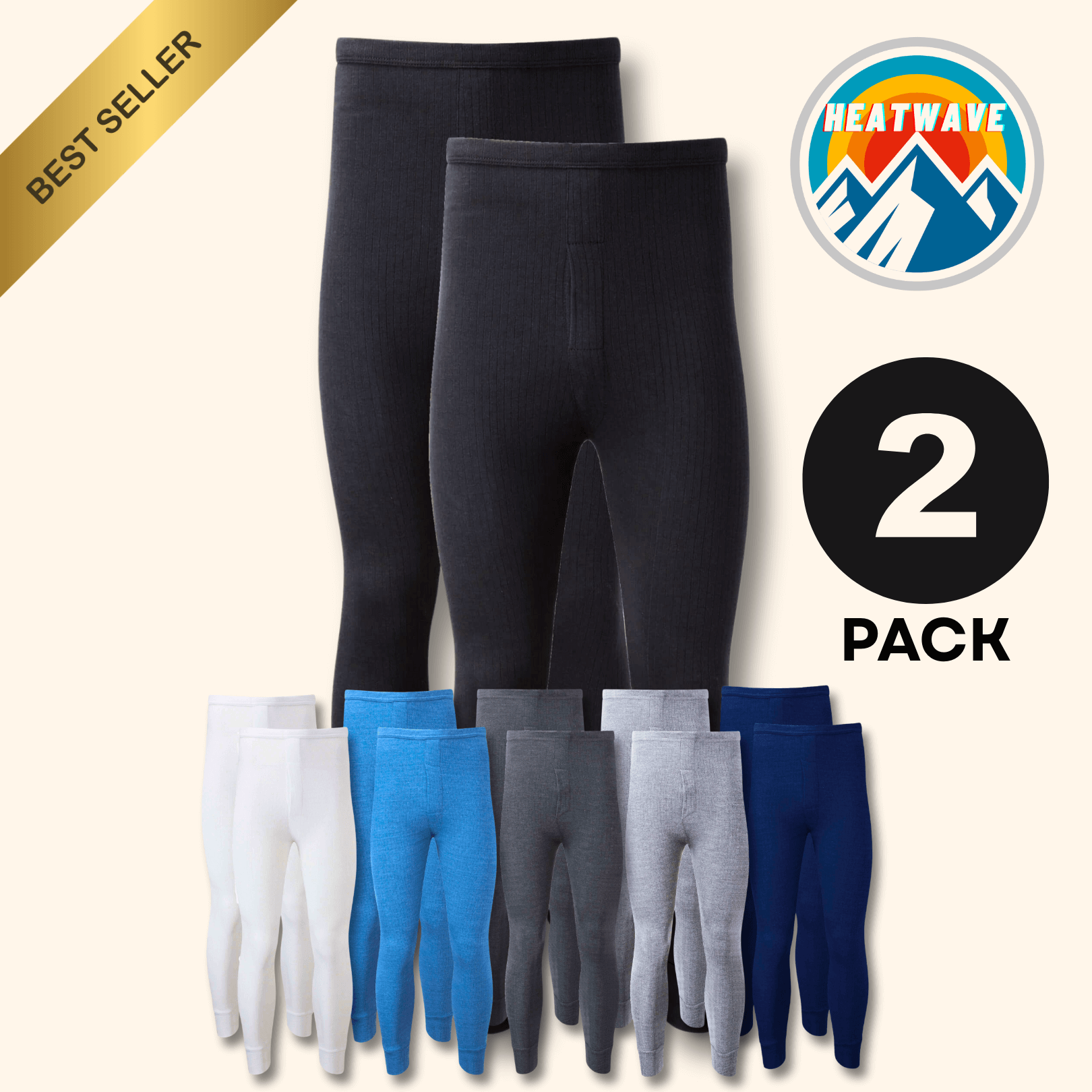 Heatwave Thermalwear Men's Long Johns 2 Pack Brushed Insulated Baselayer Warm Size S-XXL - REGN