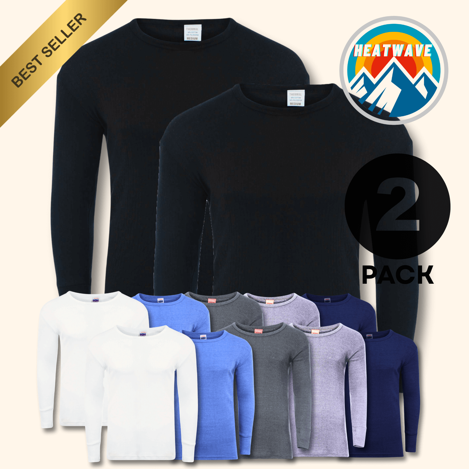 Heatwave Thermalwear Mens Thermal Long Sleeve Top Pack Of 2 Brushed Yarn Baselayer Sizes - REGN
