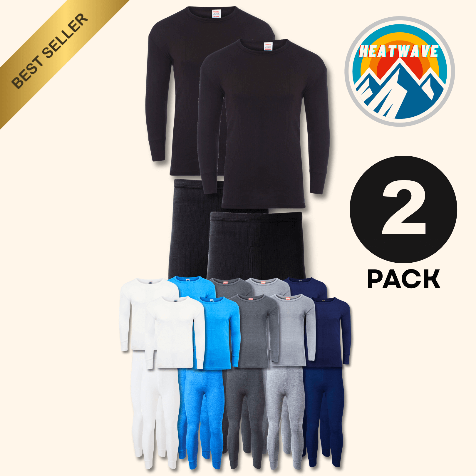 Heatwave Thermalwear Men's Thermal Underwear Set 2 Pack Long Sleeve Top and Long Johns - REGN