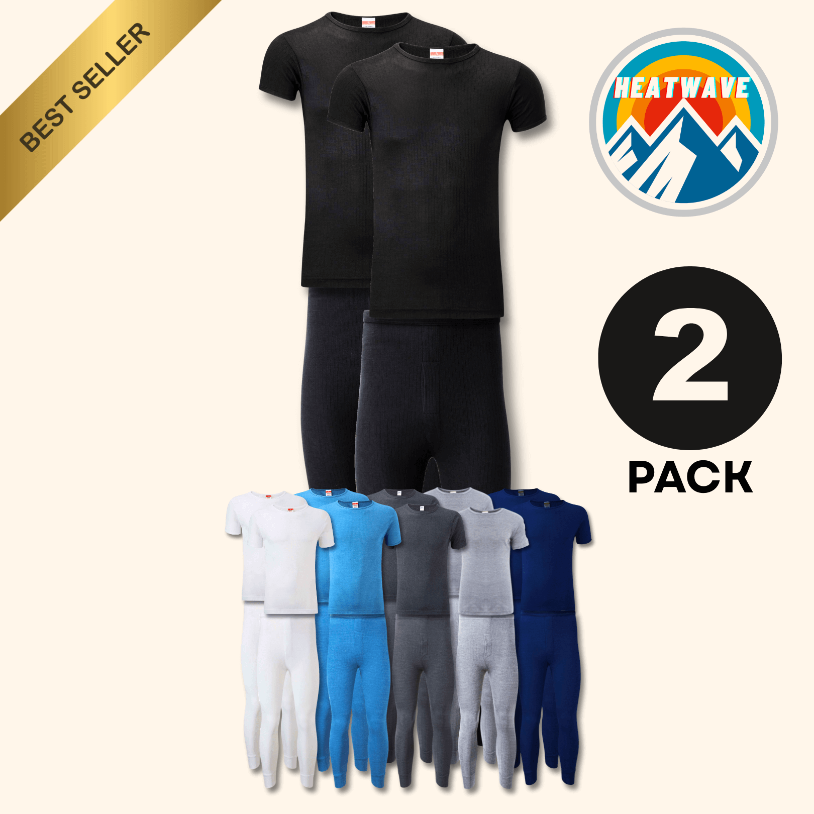 Heatwave Thermalwear Men's Thermal Underwear Set 2 Pack T Shirt And Long Johns Brushed - REGN