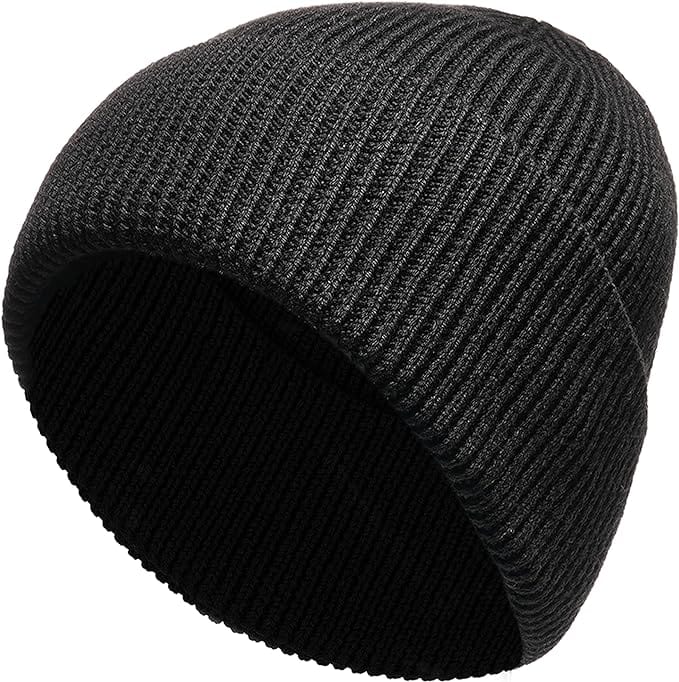 Heatwave Thermalwear Unisex Wool Knit Beanie Hat Black And Grey Windproof Insulated Turn - REGN