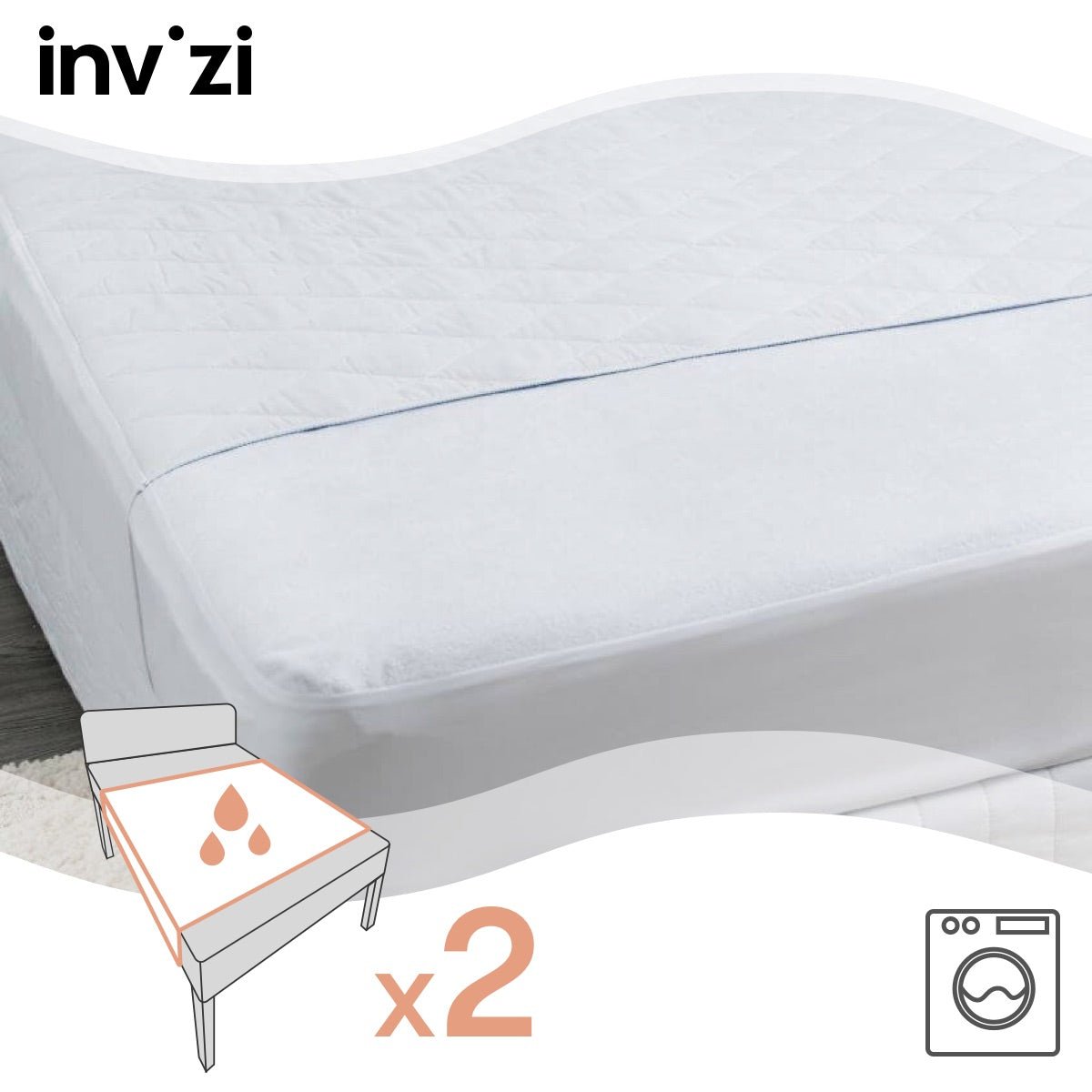 Invizi Waterproof Absorbent Bed Protector with Tucks - Twin-Pack - REGN