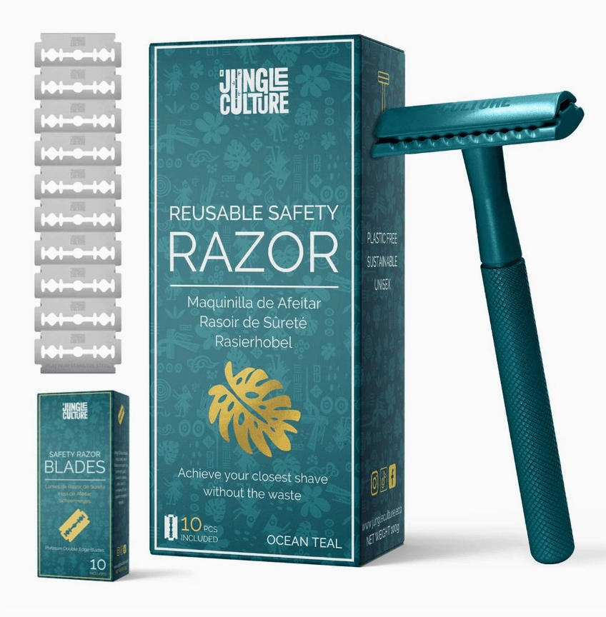 Jungle Culture Reusable Safety Razor - Premium Eco Single Blade Razor, Ocean Teal - REGN