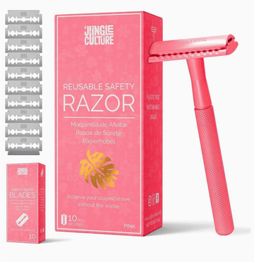 Jungle Culture Women's Reusable Safety Razor With 10 Blades - Premium Eco Single Blade Razor, Hot Pink - REGN