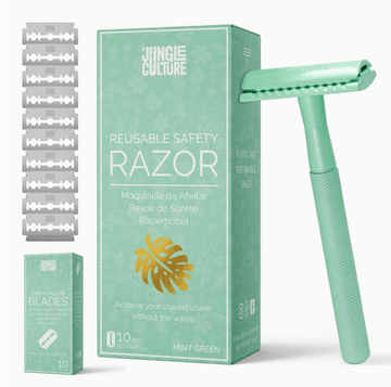 Jungle Culture Women's Reusable Safety Razor With 10 Blades - Premium Eco Single Blade Razor, Mint Green - REGN