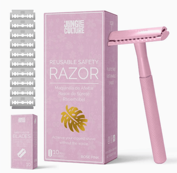 Jungle Culture Women's Reusable Safety Razor With 10 Blades - Premium Eco Single Blade Razor, Rose Pink - REGN