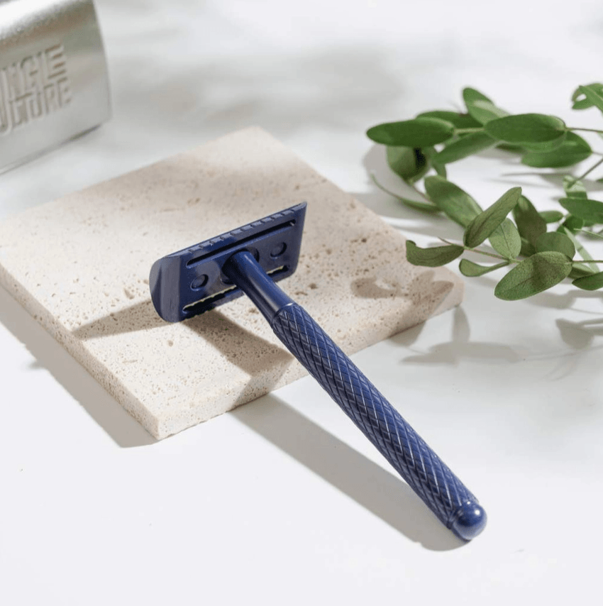 Jungle Culture Women's Reusable Safety Razor With 10 Blades - Premium Eco Single Blade Razor, Sapphire Blue - REGN