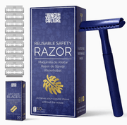 Jungle Culture Women's Reusable Safety Razor With 10 Blades - Premium Eco Single Blade Razor, Sapphire Blue - REGN