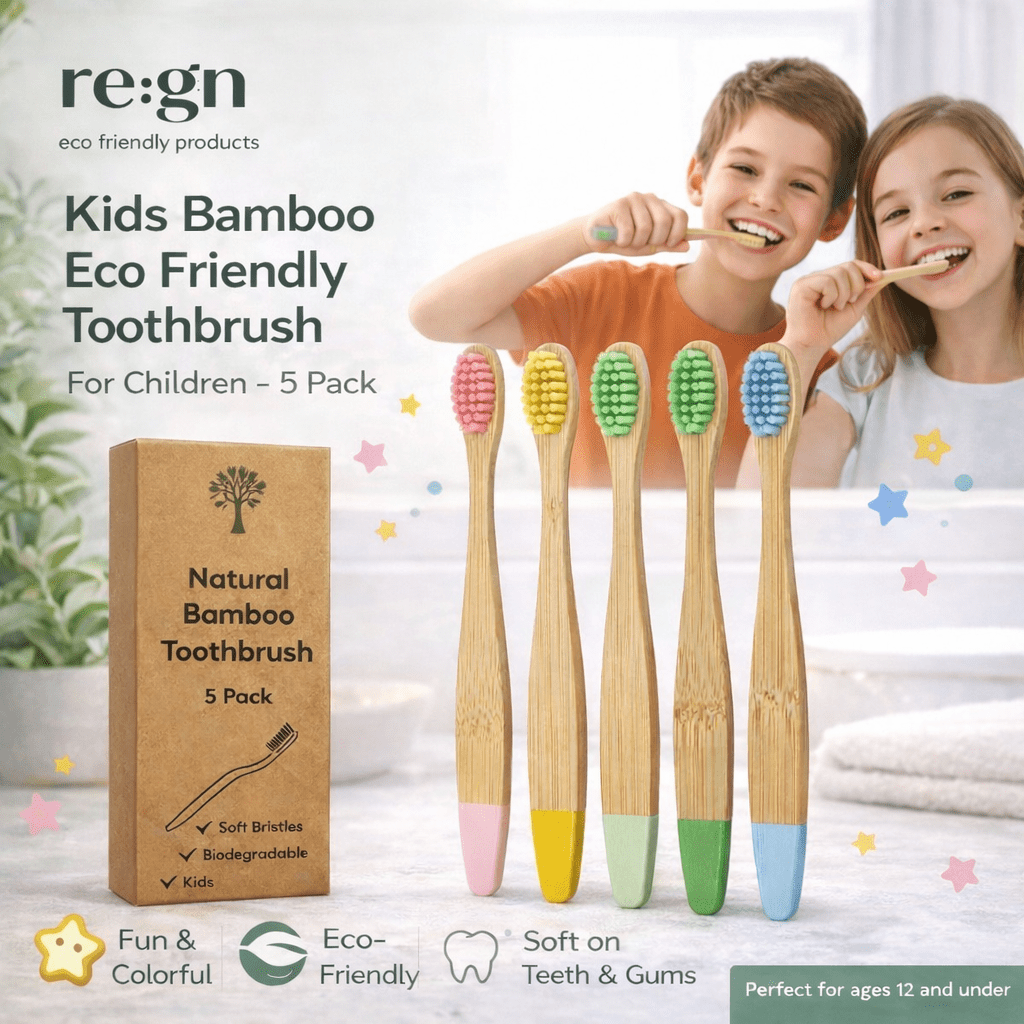 Kids Bamboo Eco Friendly Toothbrush For Children - 5 Pack - REGN