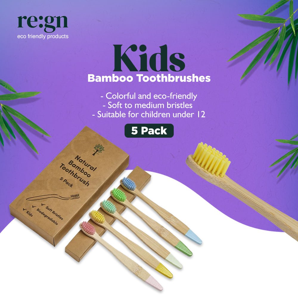 Kids Bamboo Eco Friendly Toothbrush For Children - 5 Pack - Buy One Get One Half Price! - REGN