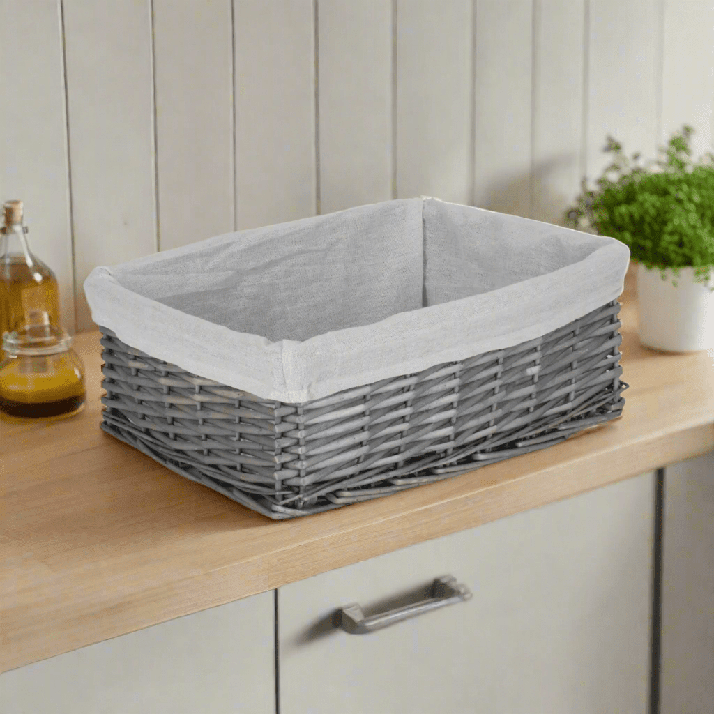 Large Antique Wash Wicker Storage Basket with White Lining - REGN