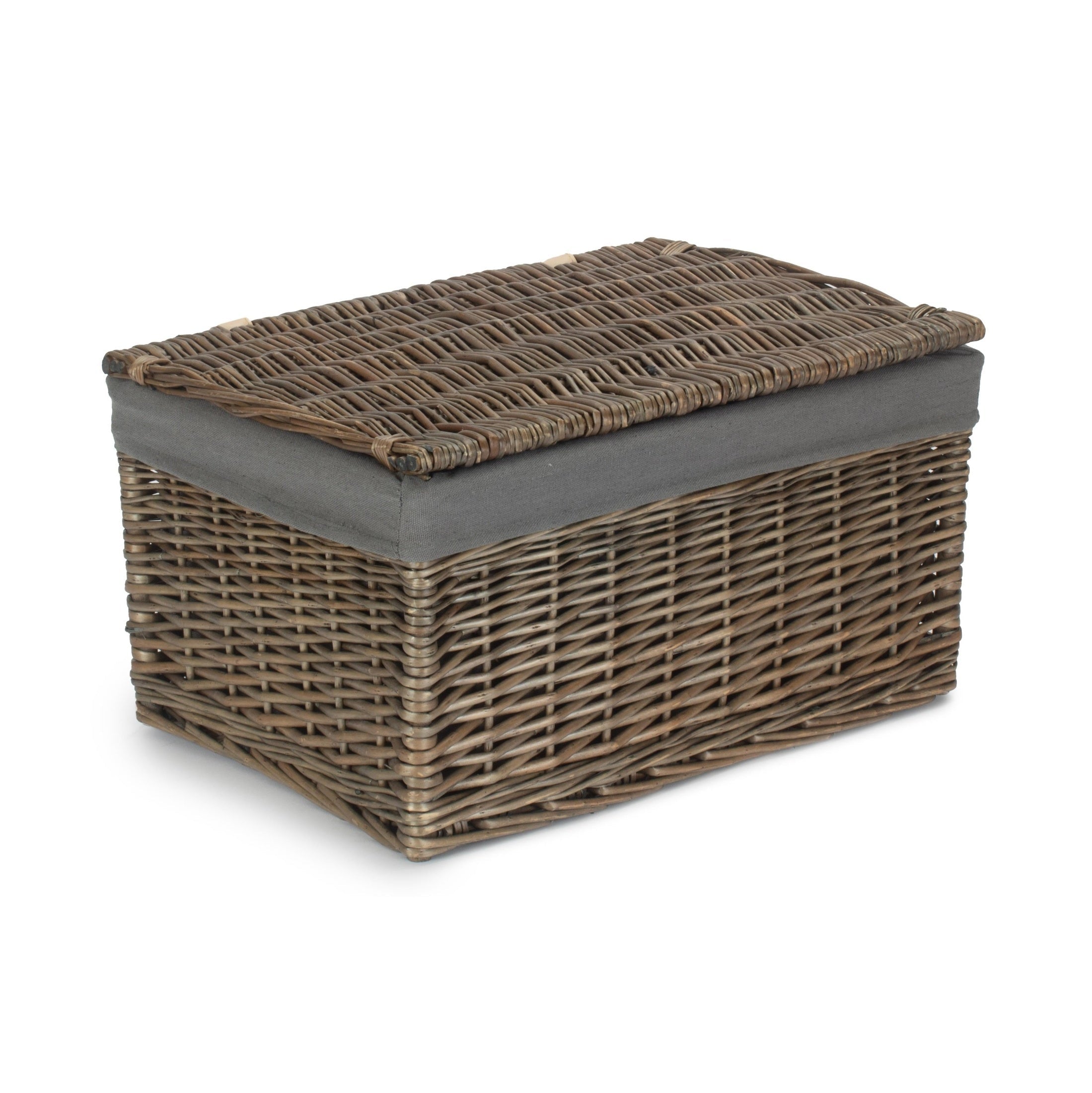 Large Antique Wash Willow Storage Hamper with Grey Sage Lining - REGN