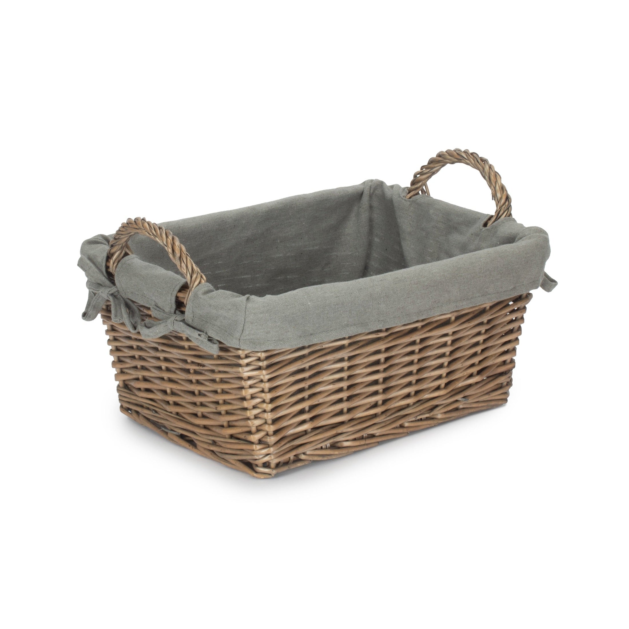 Large Antique Wash Willow Tapered Storage Basket with Grey Sage Lining - REGN
