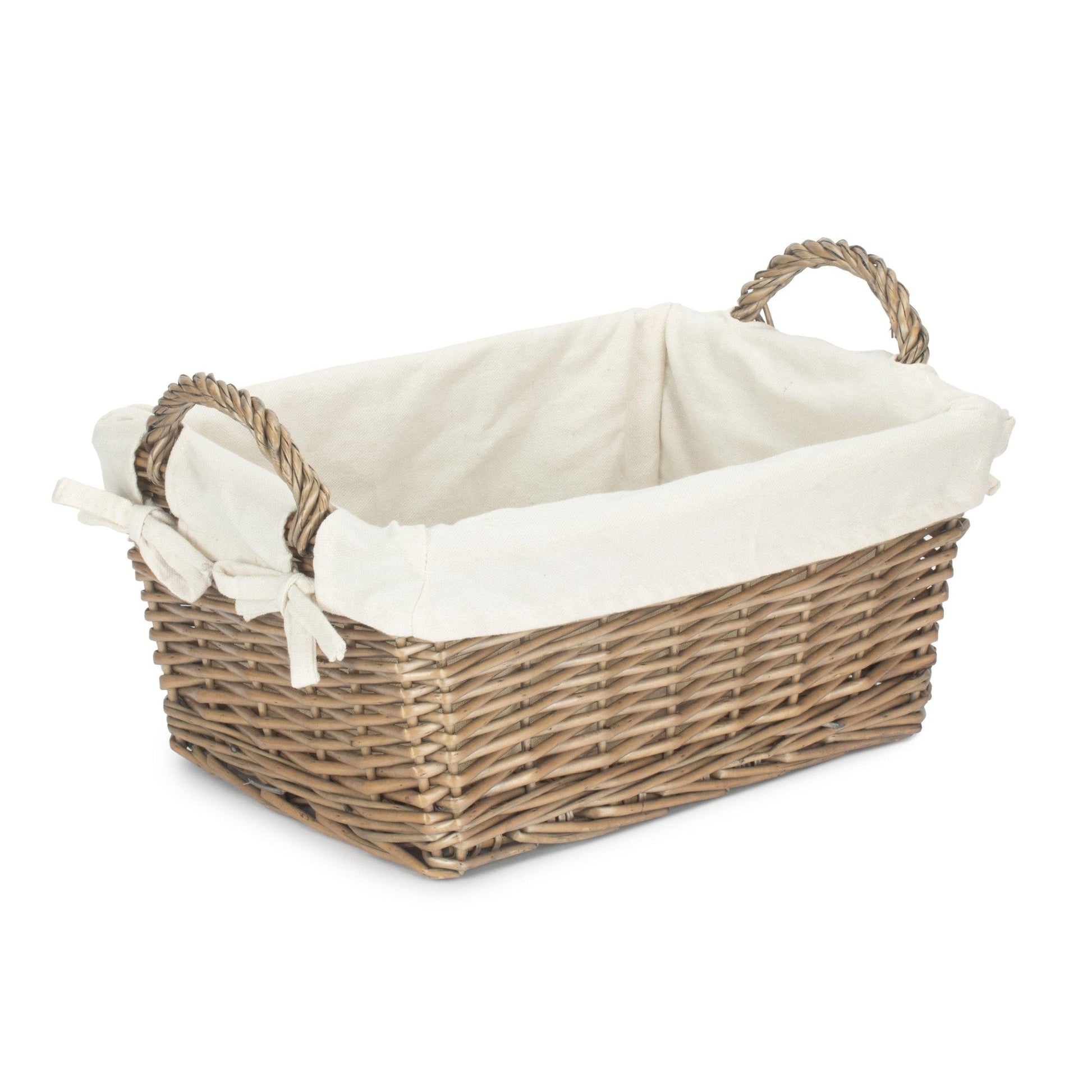 Large Antique Wash Willow Tapered Storage Basket with White Lining - REGN