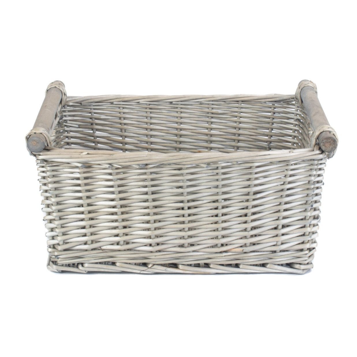 Large Antique Wash Wooden Handled Storage Basket - REGN