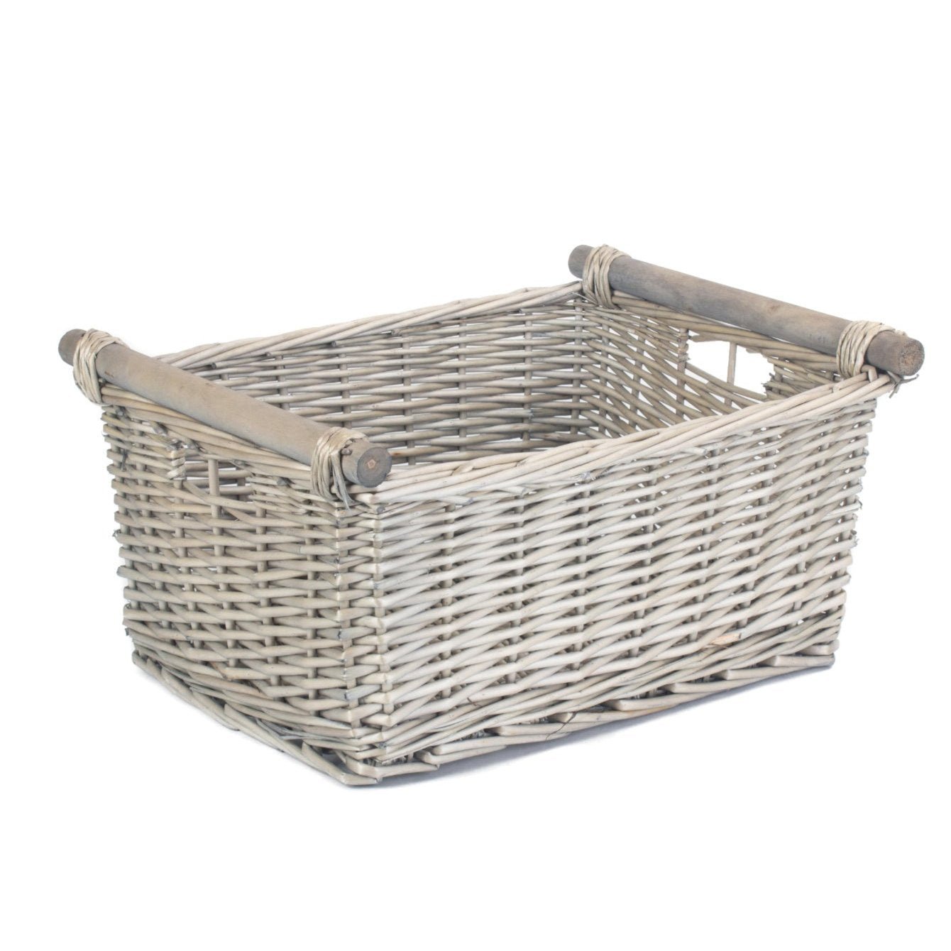 Large Antique Wash Wooden Handled Storage Basket - REGN