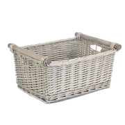 Large Antique Wash Wooden Handled Storage Basket - REGN