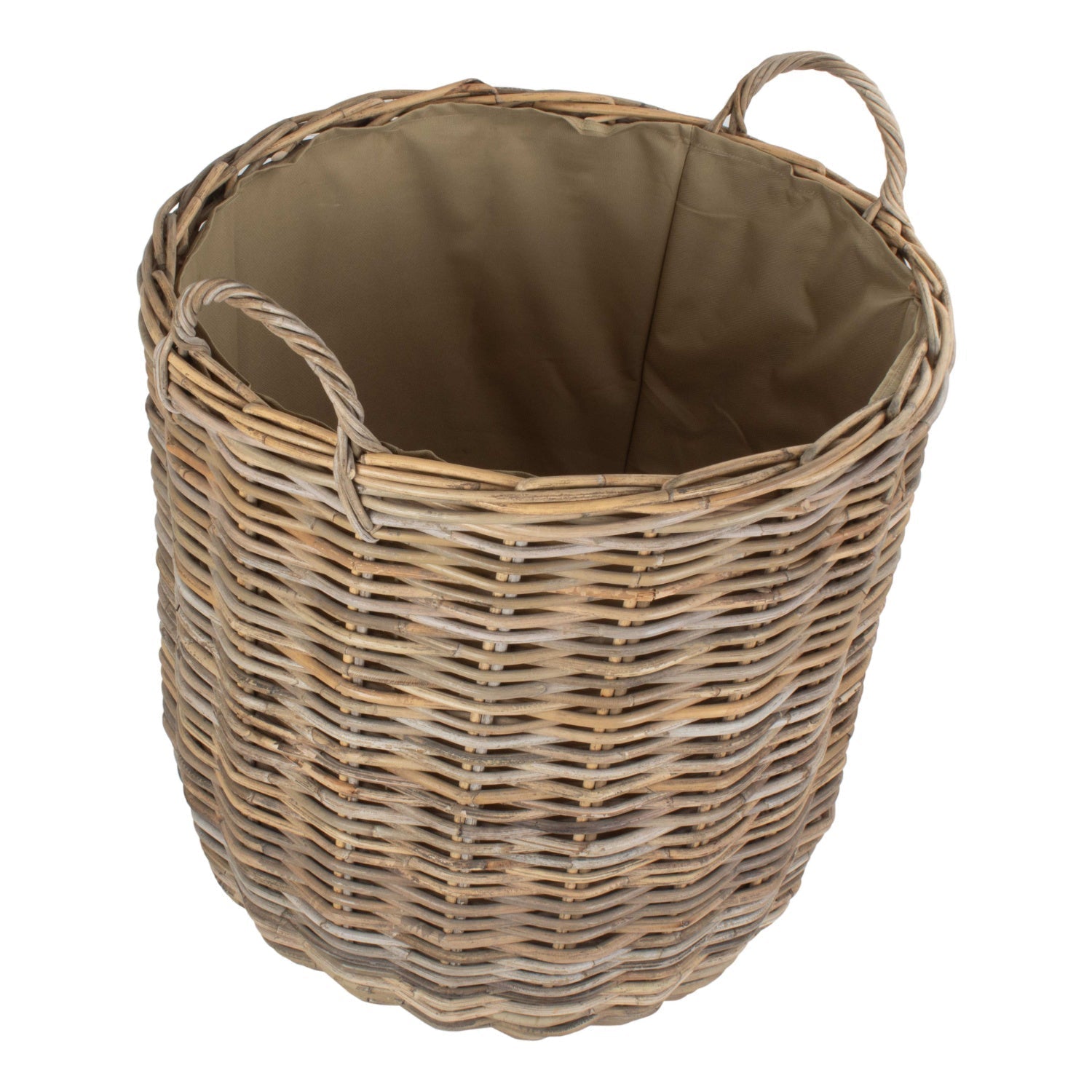 Large Cordura Lined Tall Round Fireside Rattan Log Basket - REGN