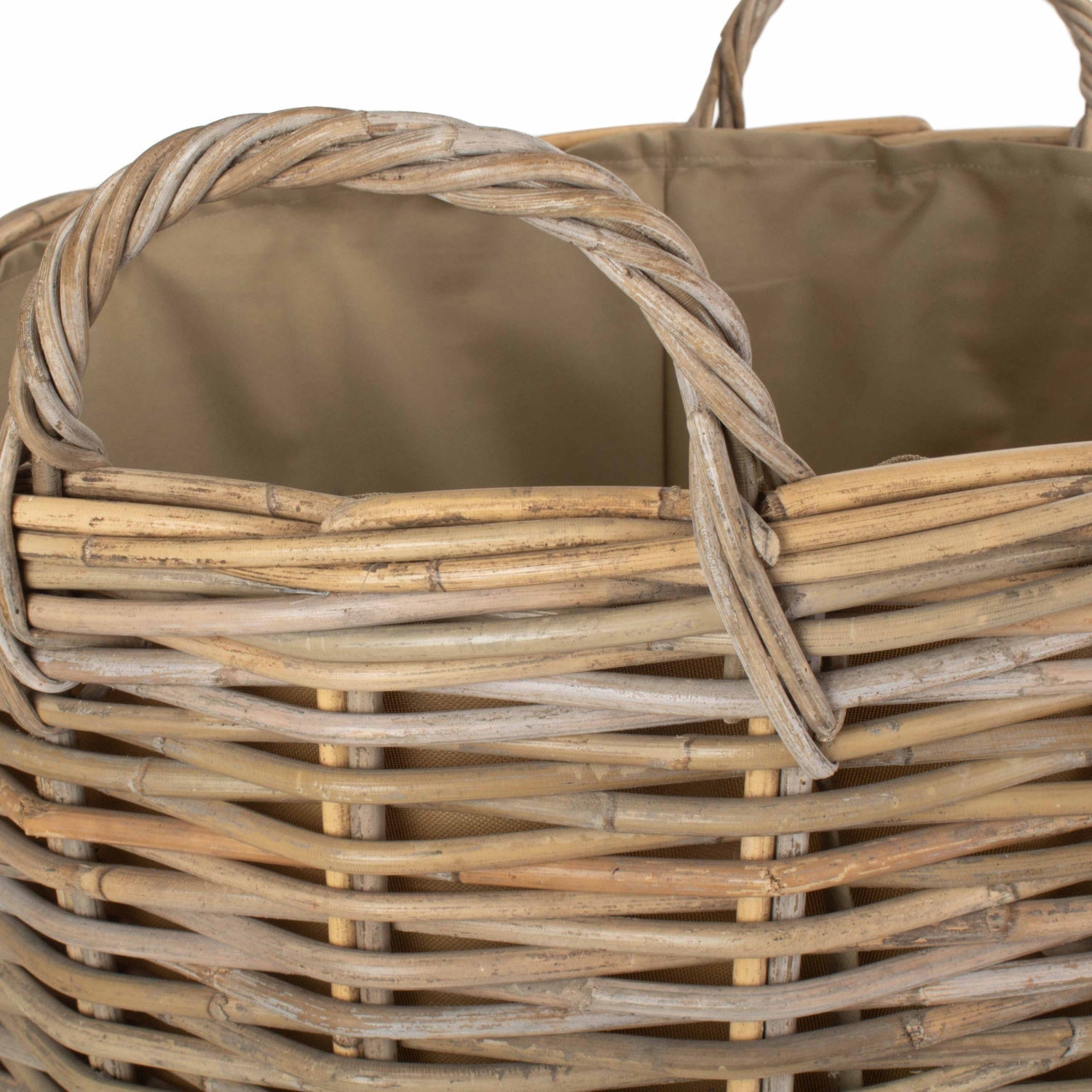 Large Cordura Lined Tall Round Fireside Rattan Log Basket - REGN